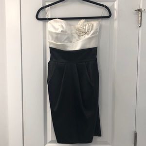 Ivory and black short  and strapless formal dress